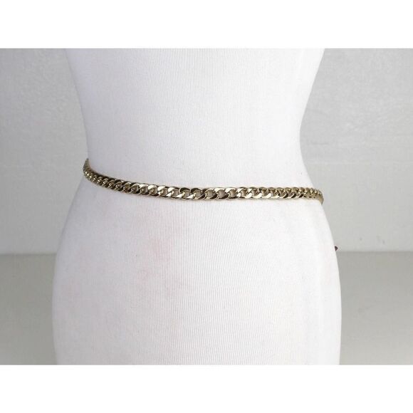 SKINNY BROWN LEATHER SILVER CHAIN 3/8"Wd DRESS WOMEN'S BELT Sz L-XL (B7 - Picture 5 of 10